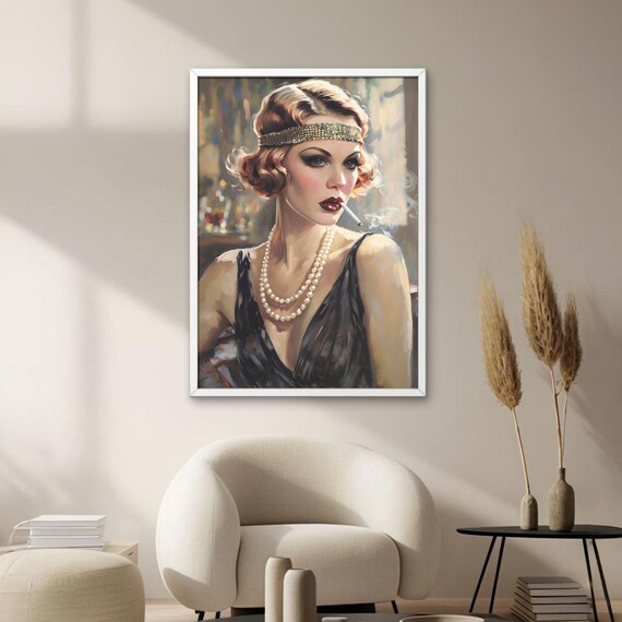 1920s Art Deco Fashion Print Flapper Vintage Wall Roaring 20s Elegant Women Illustration