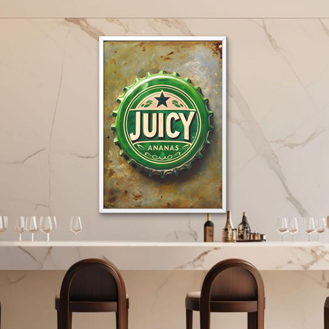 Vintage Juicy Ananas Bottle Cap Green Retro Soda Bar Kitchen Wall Art