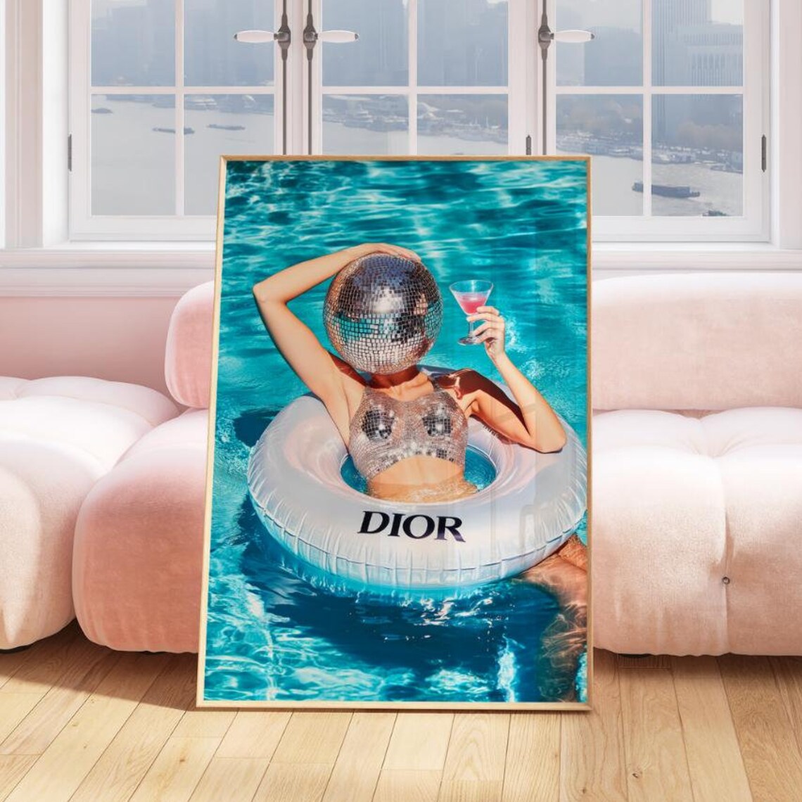 Disco Ball Girl Dior Pool Float Summer Party Retro Glam Poster