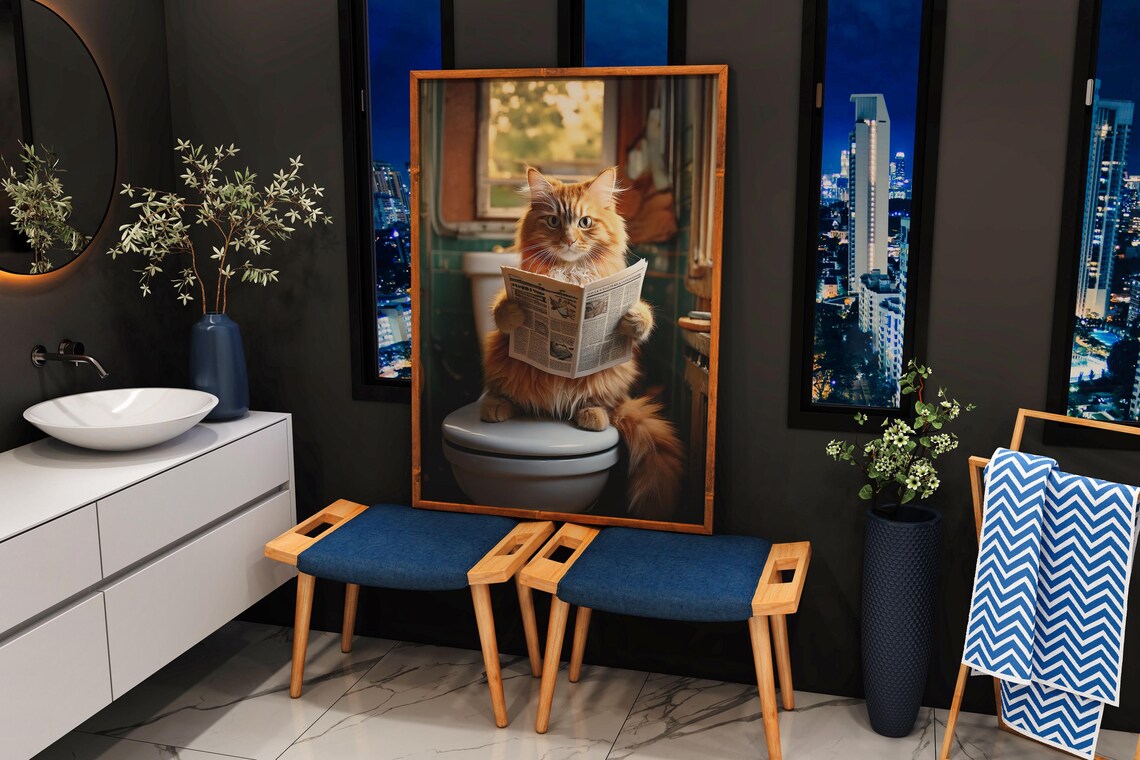 Funny Cat Bathroom Art Print, Whimsical Decor - Image 4