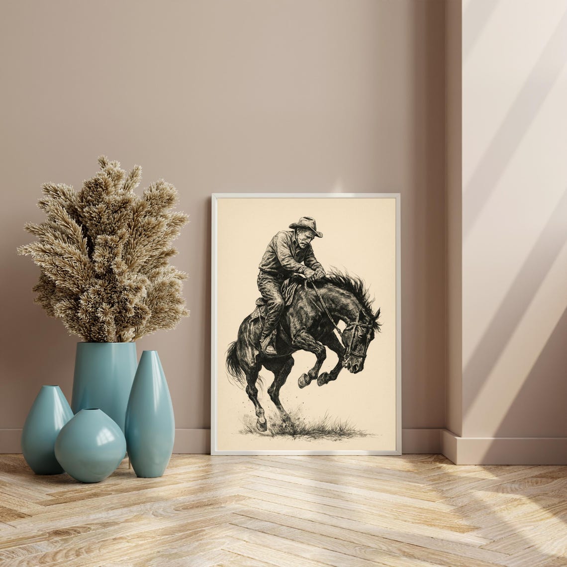 Wild West Rodeo Cowboy Sketch, Vintage Western Art - Image 3