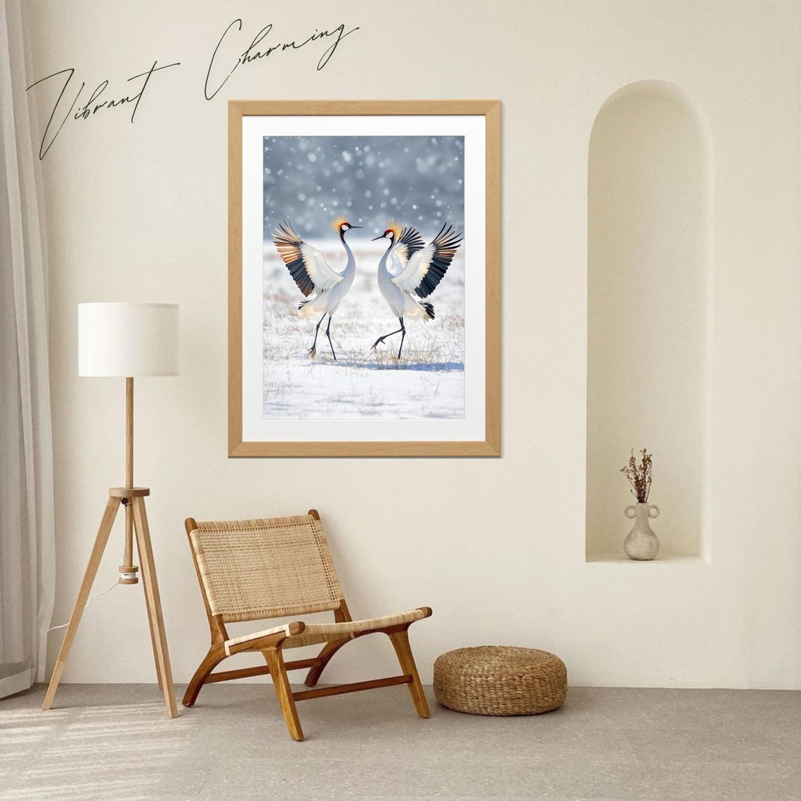 Dancing Cranes In Snow, Japanese Minimalist Zen Art - Image 3
