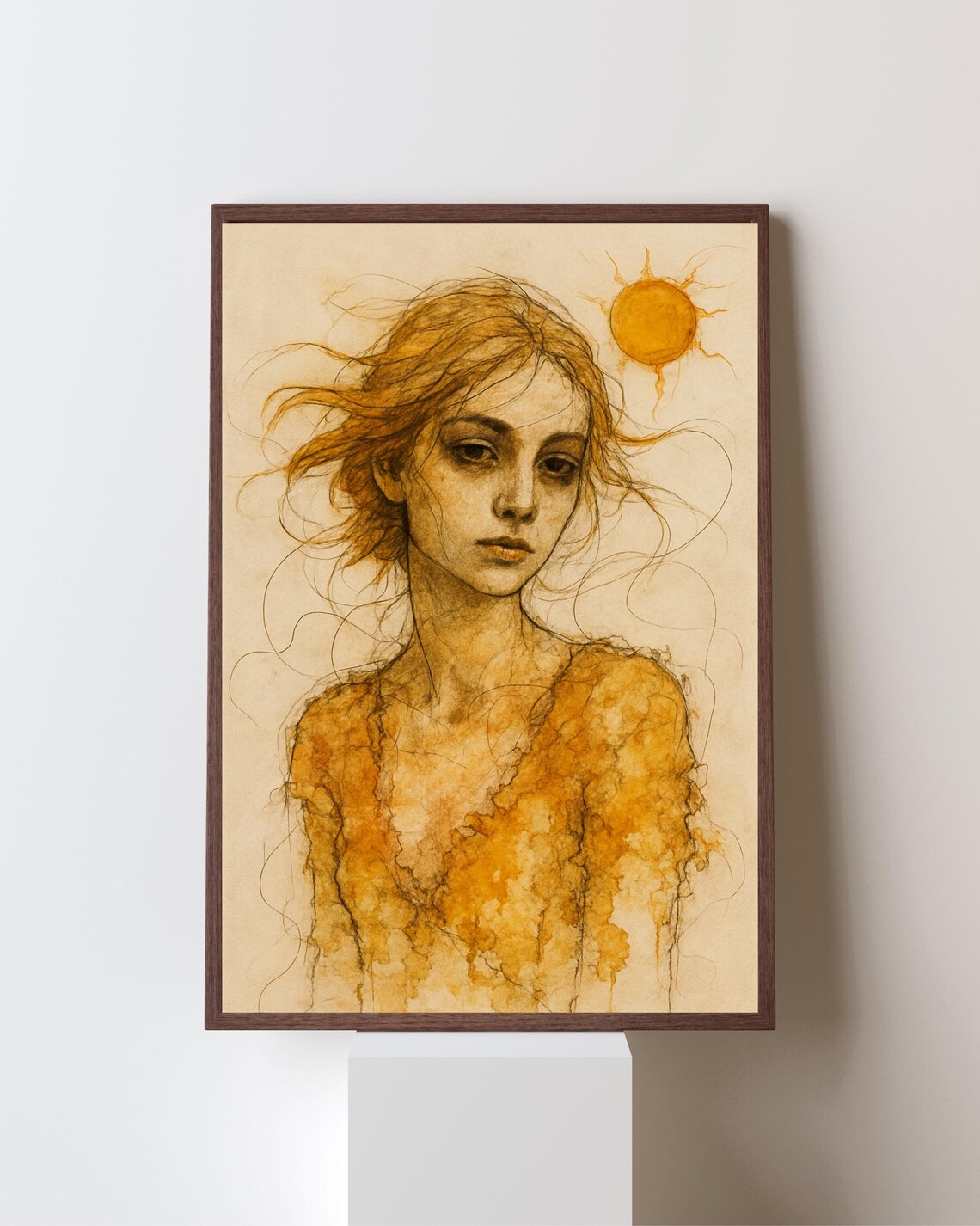 Golden Sun Woman Portrait, Boho Summer Decor - Image 4