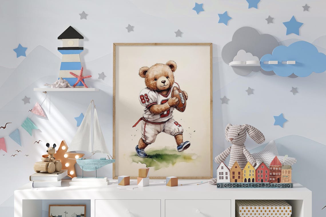 Football Bear Nursery Art, Baby Boy Sports Decor - Image 4
