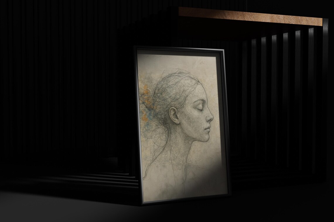 Textured Abstract Woman Portrait, Boho Home Decor - Image 4
