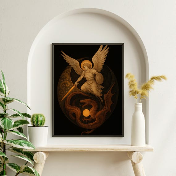 St Michael Defeating Dragon, Archangel Poster Print