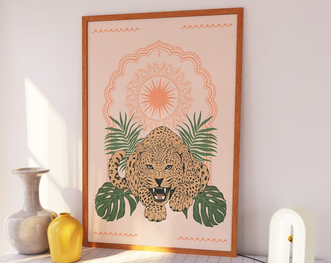 Leopard Roaring Leopard Tropical Plant Animal Artwork