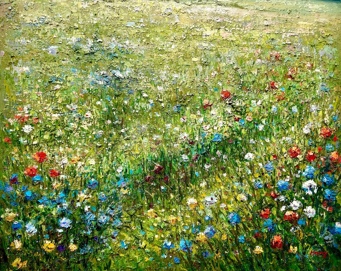 Colorful Flowers in the Field, Oil-Painting-Style Art Print - Image 3