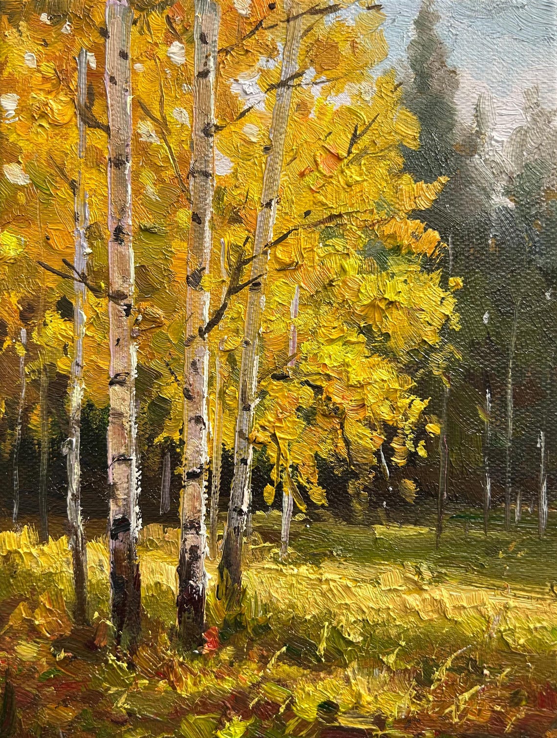 Sunlit Golden Birch Trees Oil Painting Autumn Forest Glow Poster - Image 5