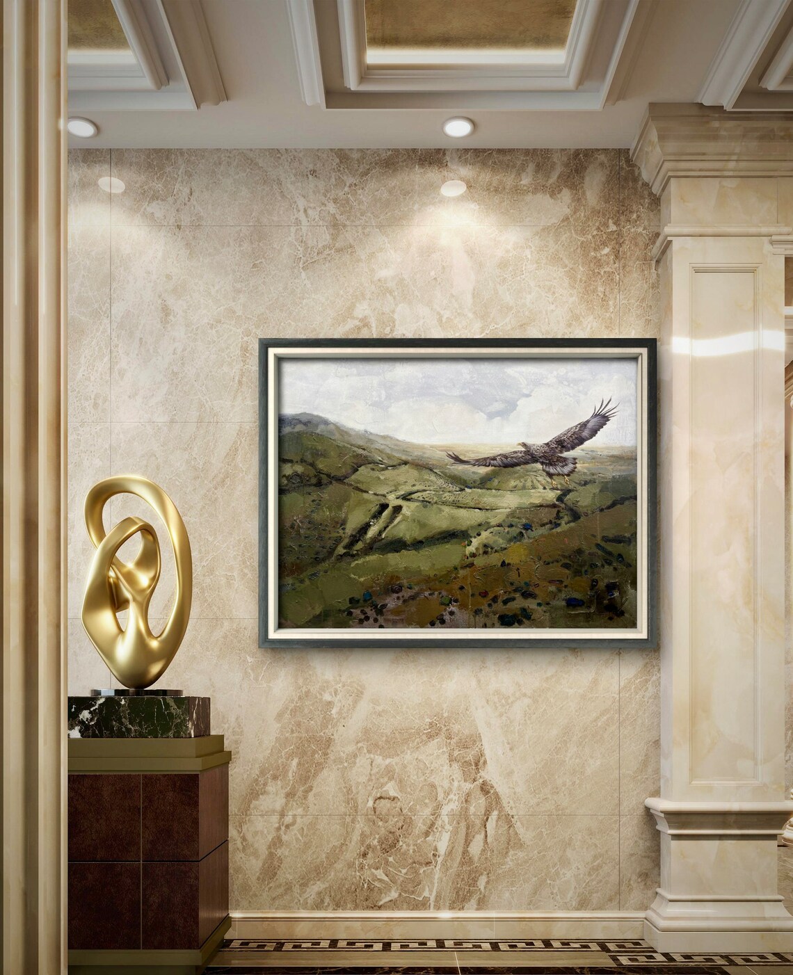 Soaring Eagle Over Rocky Mountain Plateau Wildlife Oil Painting Print - Image 4