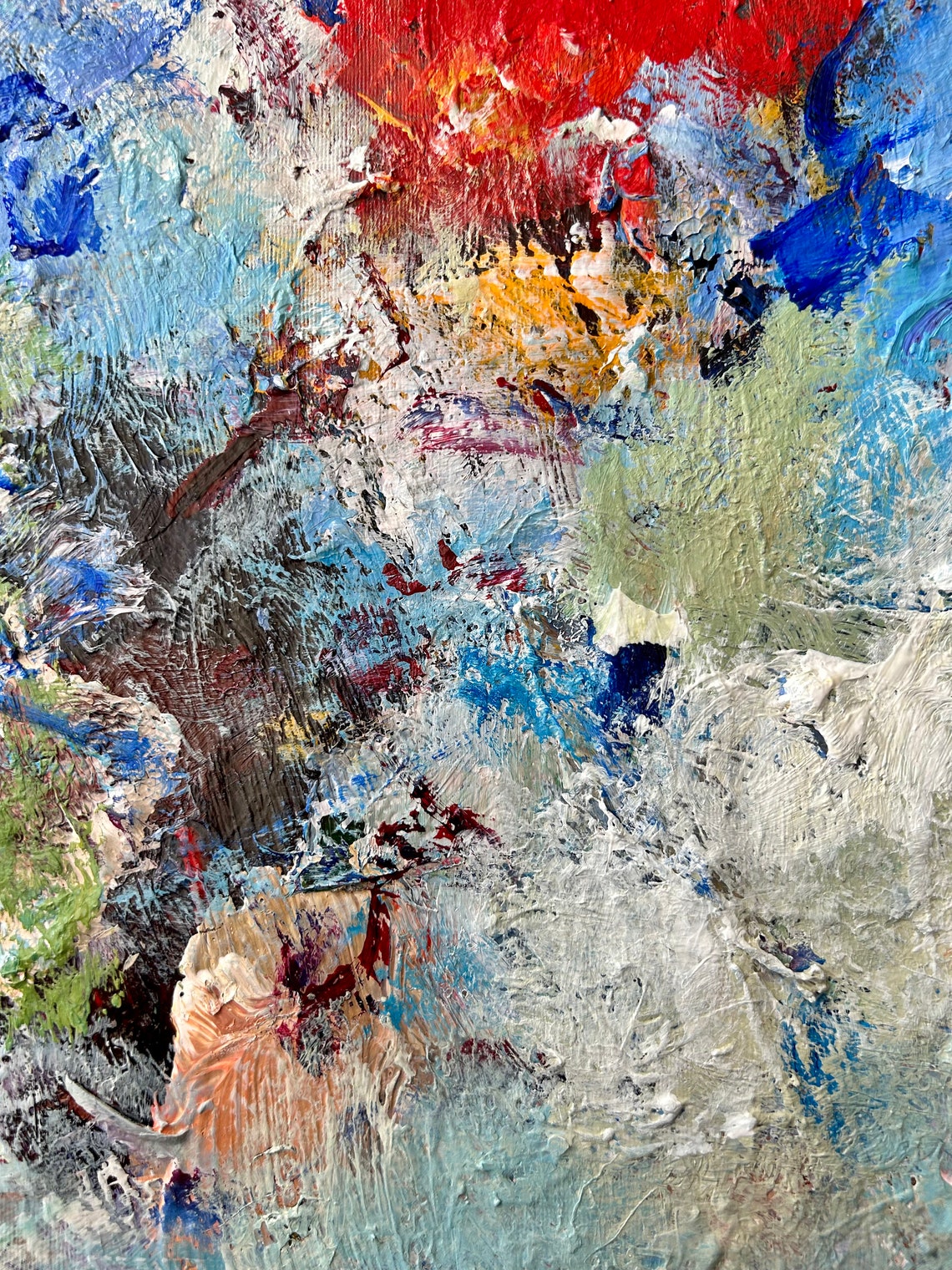 White Blue Coral Abstract Bold Red Splash Modern Canvas Art Print - Image 2