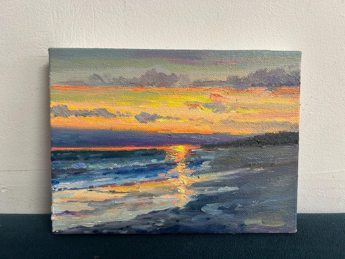 Small Original Landscape Oil Painting Seaside Scenery At Dusk Oil Painting Living Room Wall Art Decoration Special Gifts - Image 4