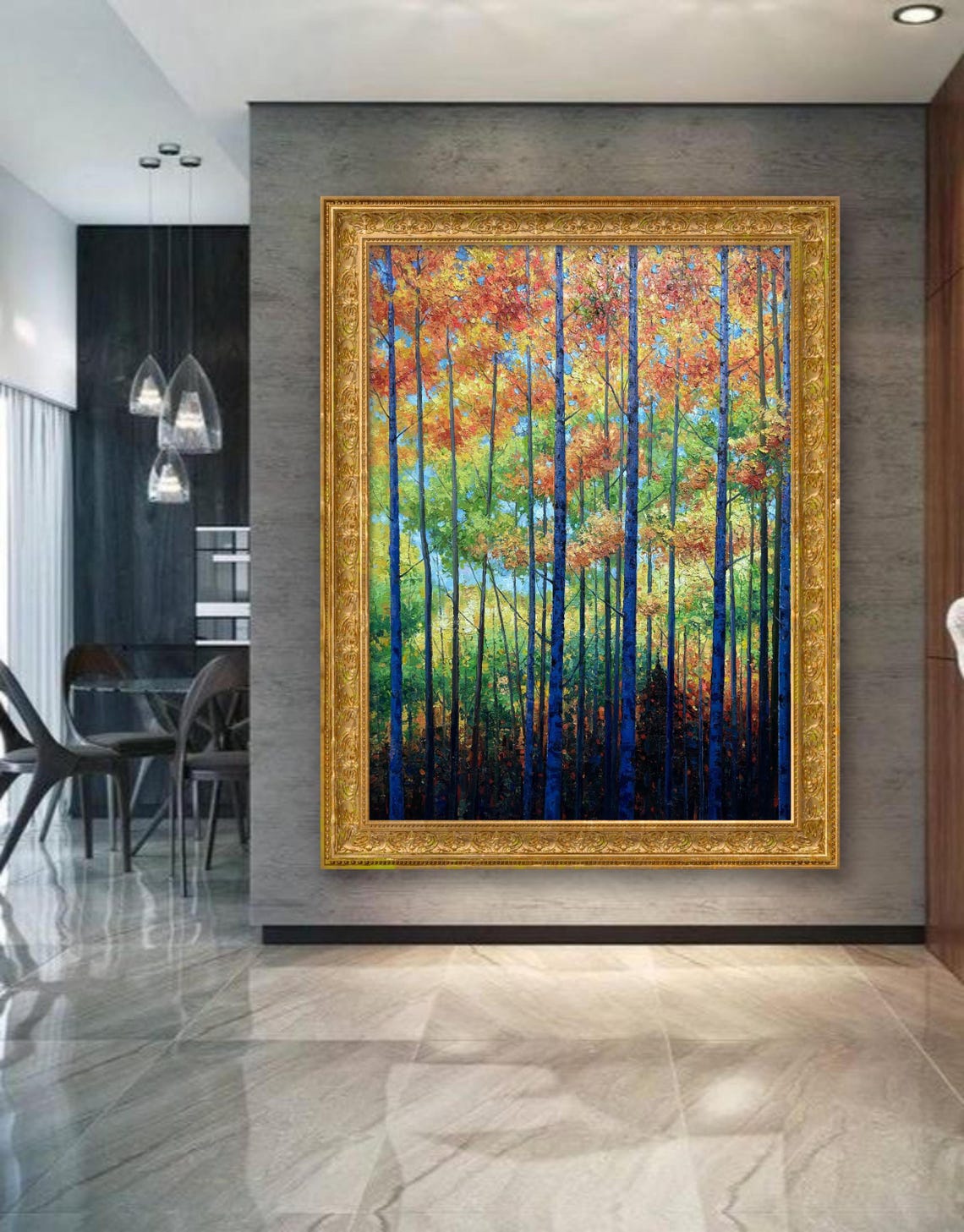 Autumn Birch Forest Oil Painting Original Oil Painting Landscape Living Room Wall Art Decoration Oil Painting Art