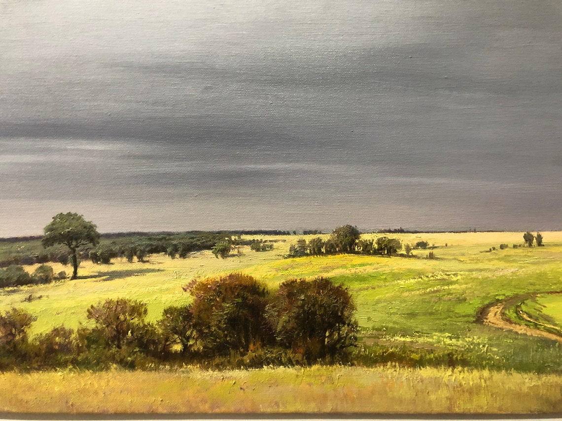 Green Meadow Stormy Sky Winding Dirt Path Countryside Poster - Image 3