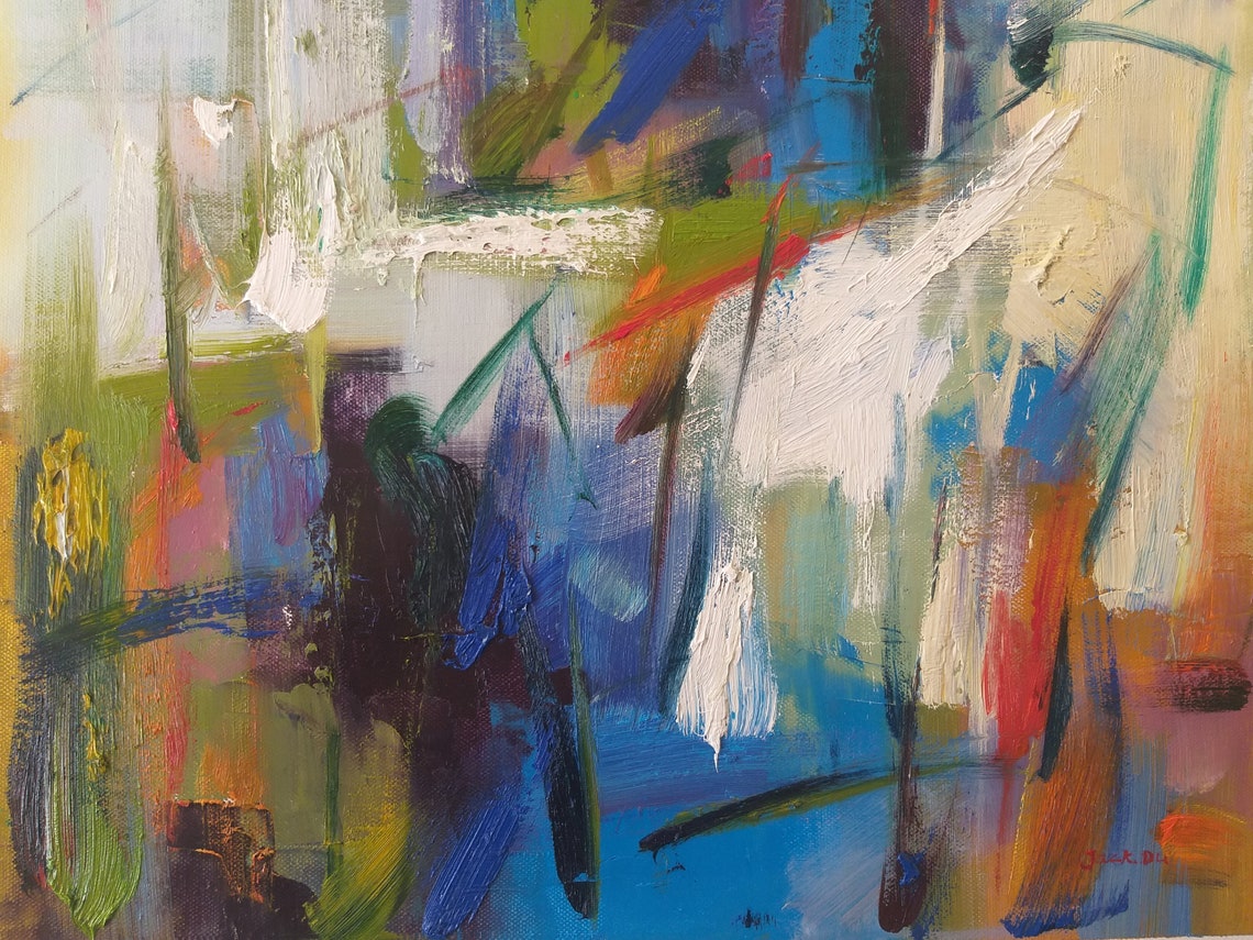 Expressive Abstract Blue Green Bold Gestural Modern Art Print - Image 3
