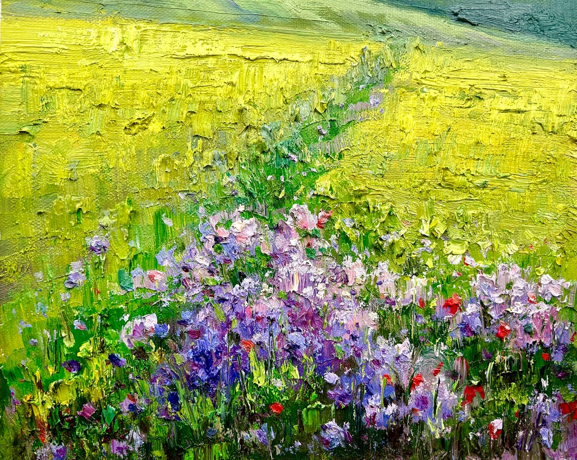 Wildflower Meadow Purple Blooms Dramatic Blue Sky Oil Poster - Image 2