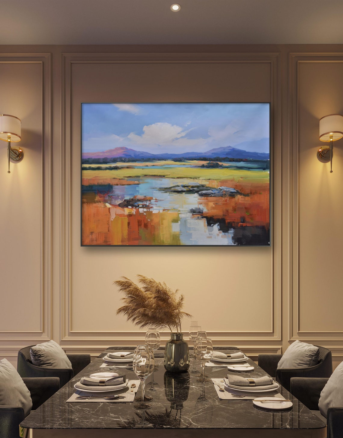 Abstract Wetland Reflections With Mountains Autumn Colors Poster - Image 2