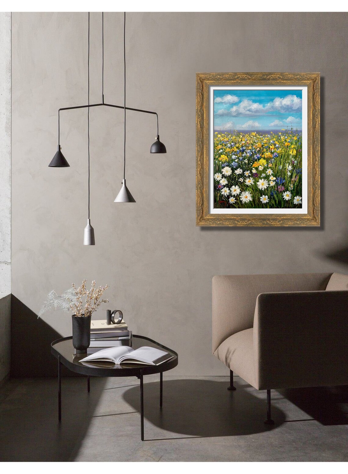 Wildflower Meadow Daisies Blue Sky Summer Blooms Field Oil Poster - Image 3
