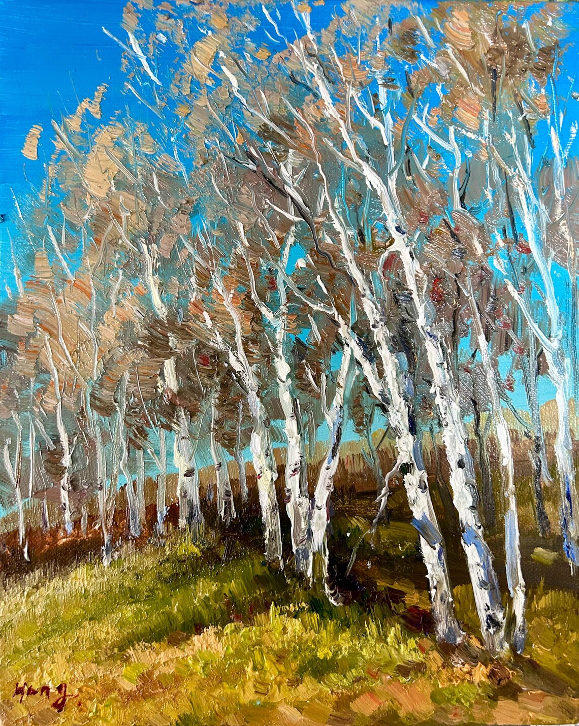 Birch Forest Outside The Countryside Birch Oil Painting Small Landscape Oil Painting Wall Art Art Landscape Painting - Image 2