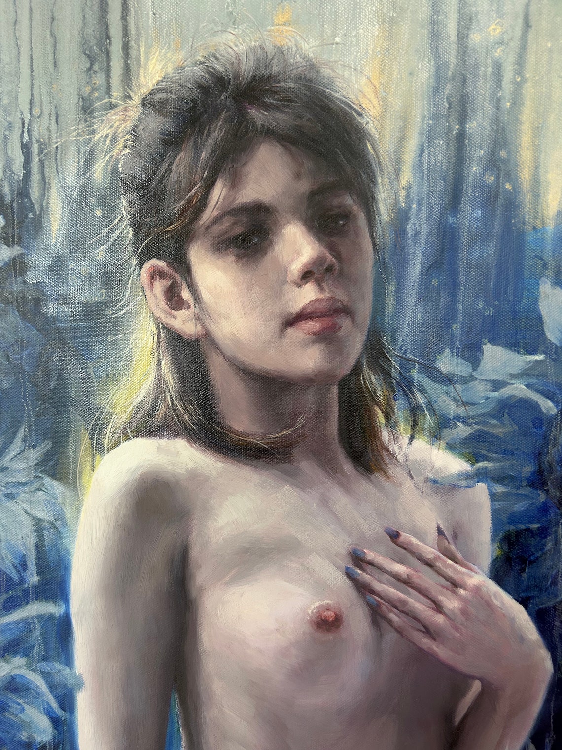 Original Oil Painting Body Art Naked Girl In Front Of Sunflower Flowers Nude Art Wall Art Oil Painting Special Gifts - Image 5