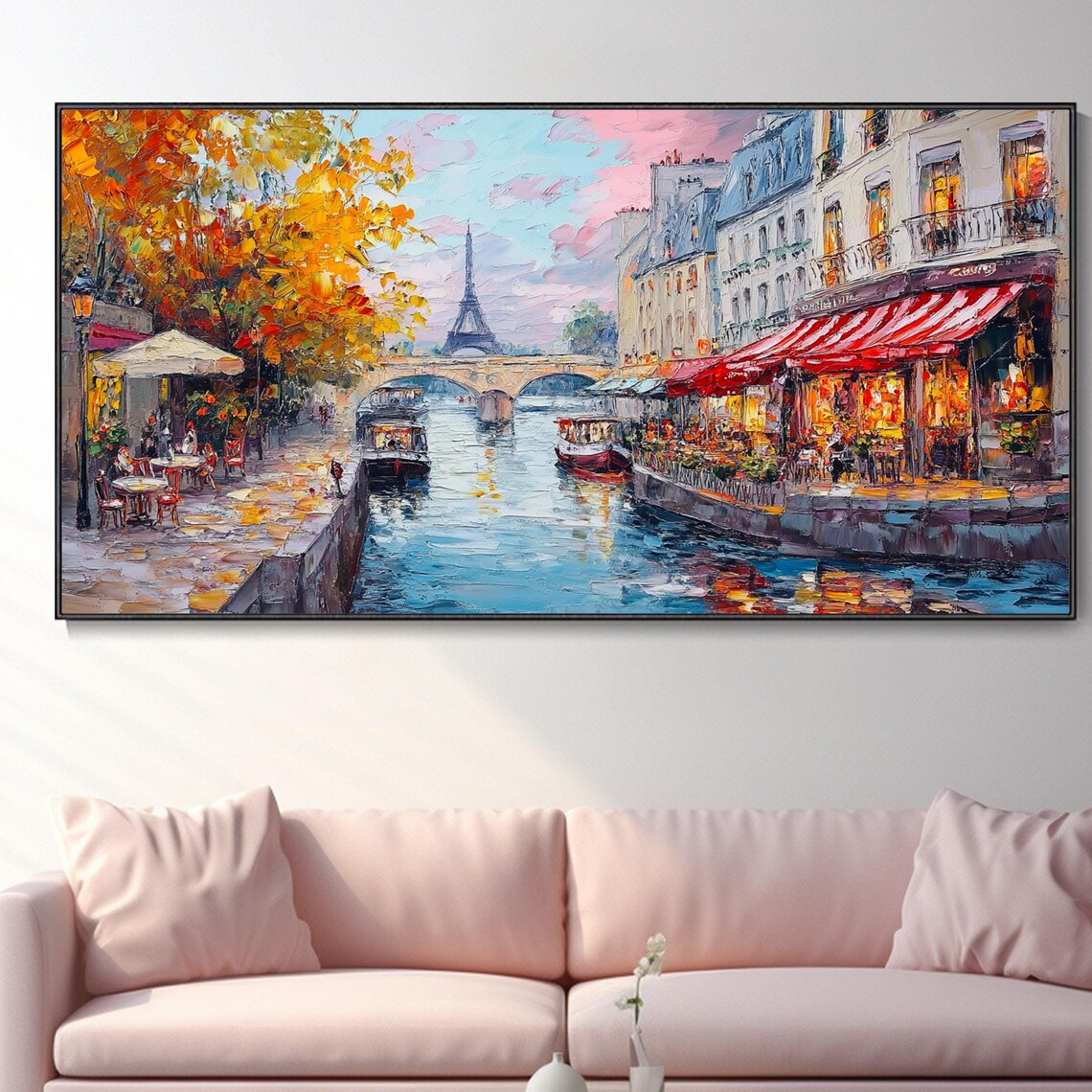 Paris Eiffel Tower Canal Cafe Street Autumn Cityscape Poster
