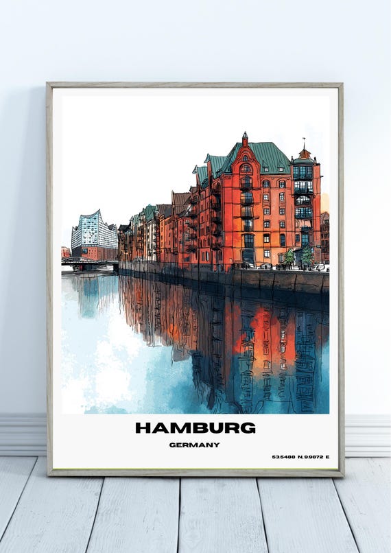 Hamburg Watercolor Poster Germany Travel Print Wall Art Home Decor Gift Lovers