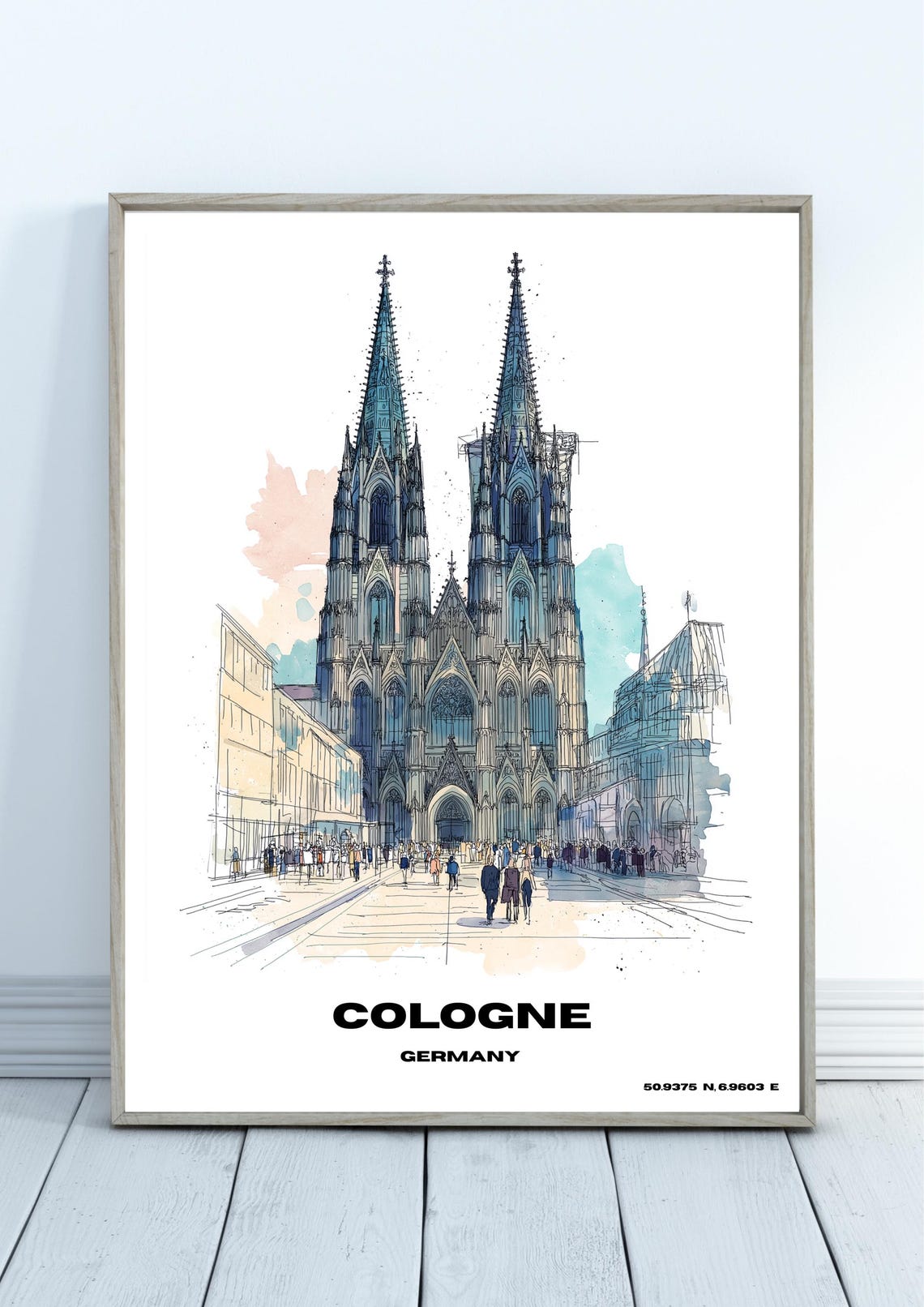 Cologne Watercolour Poster Germany Travel Print Wall Art Home Decor Gift Lovers Cathedral