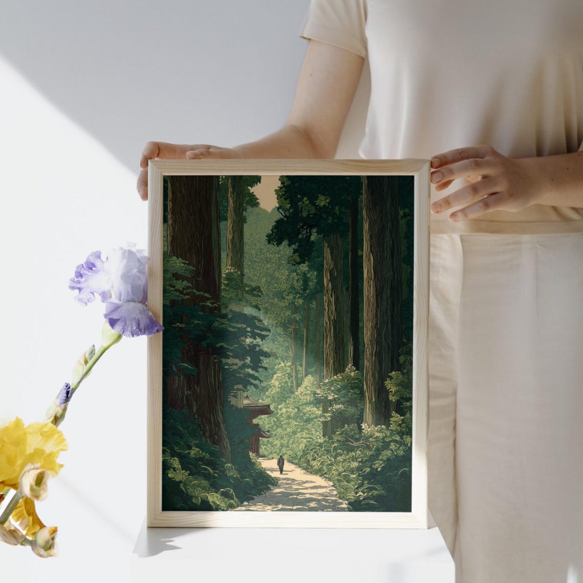 Vintage Japanese Forest Poster Woodblock Art Inspired By Road To Nikko Kawase Hasui Japandi Decor Botanical Wall - Image 2