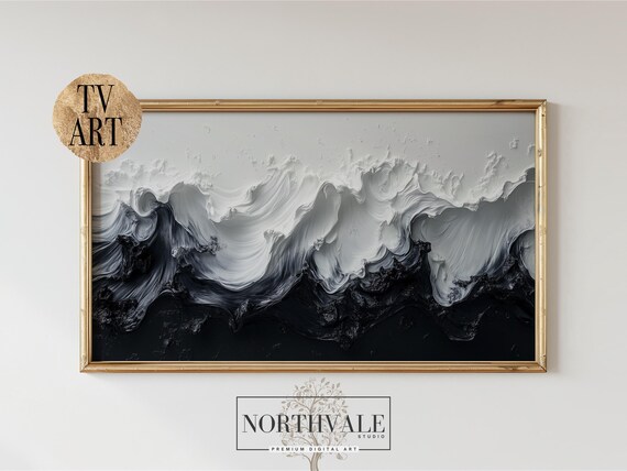 Black And White Ocean Abstract Waves Wall Art Print