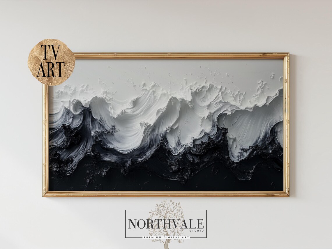 Black And White Ocean Abstract Waves Wall Art Print
