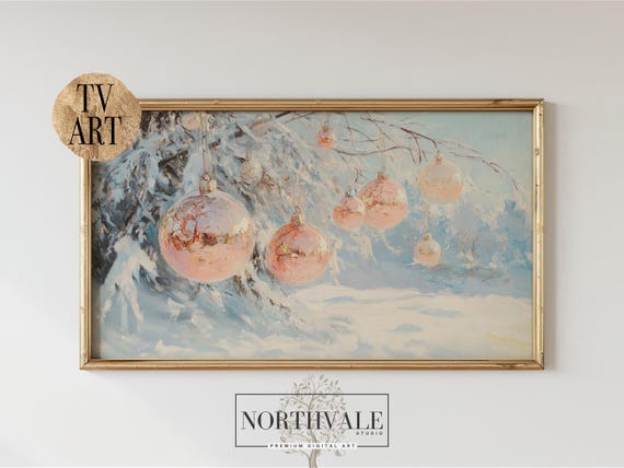 Pastel Christmas Ornaments Frame Tv Art Vintage Holiday Decor Soft Festive Winter For Cosy Scene 244