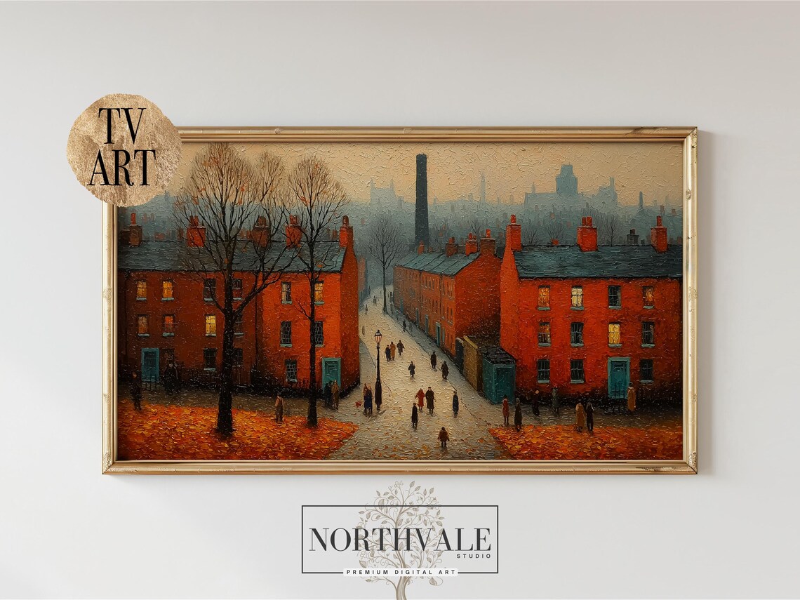 Rustic Autumn Village Poster, Northern Town Scene
