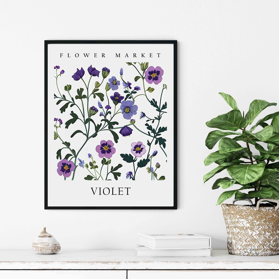 Violet Flower Market Art Print, Botanical Pastel - Image 2