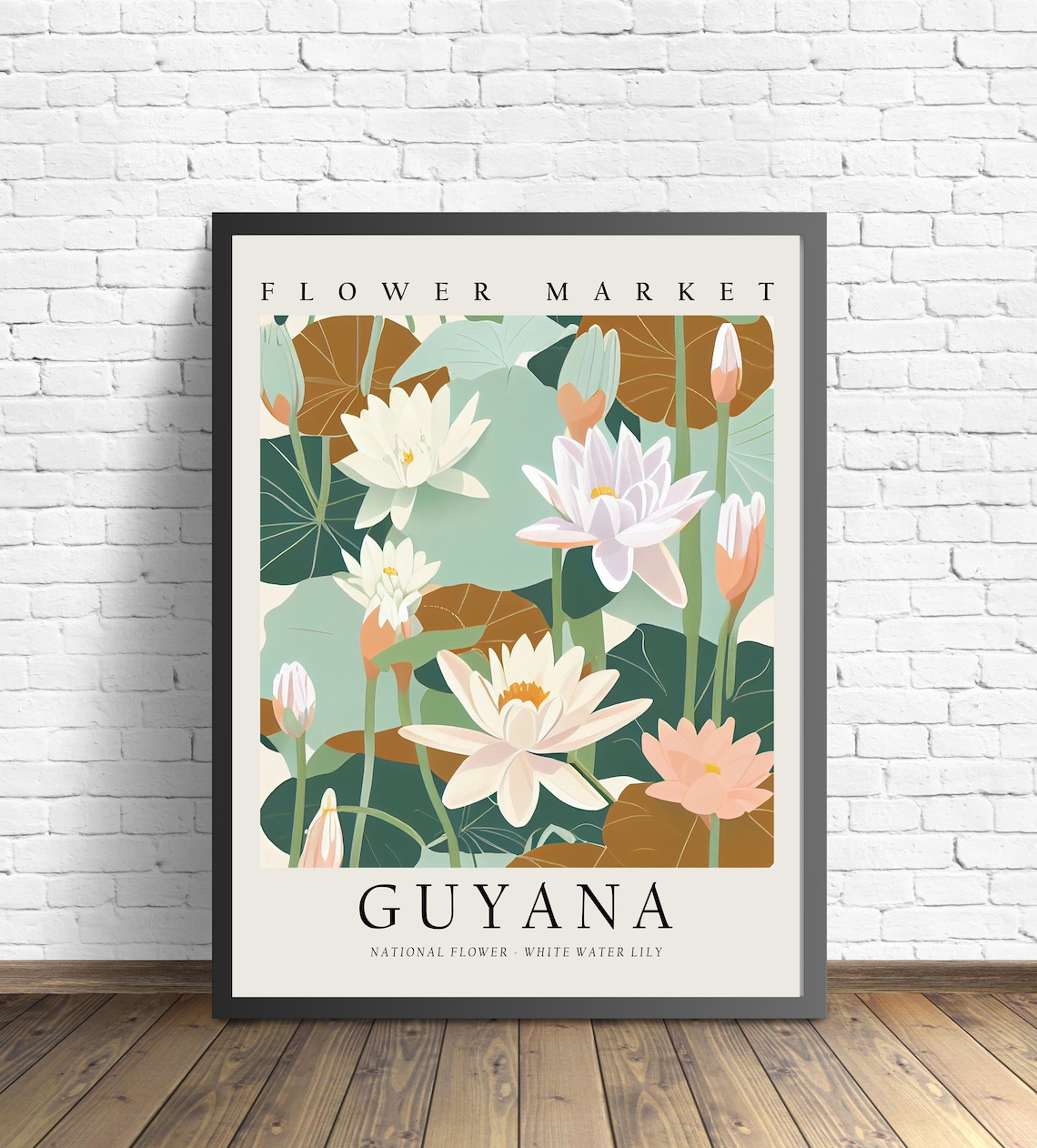 Guyana Flower Market White Water Lily Poster Aquatic Botanical Decor