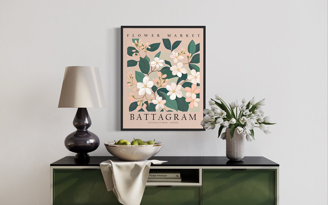 Battagram Flower Market Jasmine Botanical Illustration Poster - Image 2
