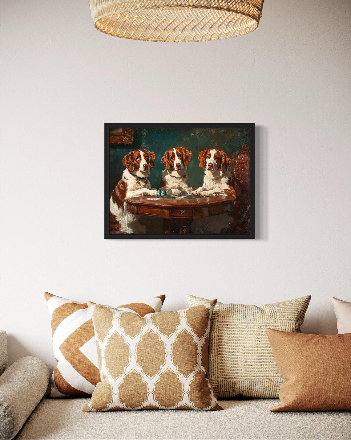 Three Brittany Spaniel Dogs Playing Poker Card Game Painting Poster - Image 2