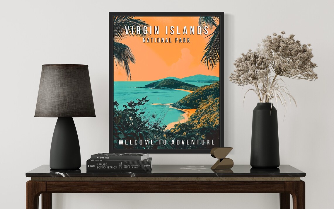 Virgin Islands National Park Tropical Beach Sunset Vintage Travel Poster - Image 3