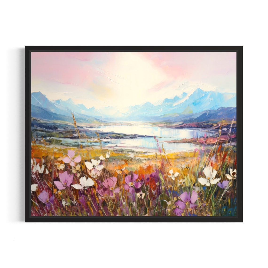 Arctic Tundra Wildflowers Mountain Lake Pastel Painting Poster