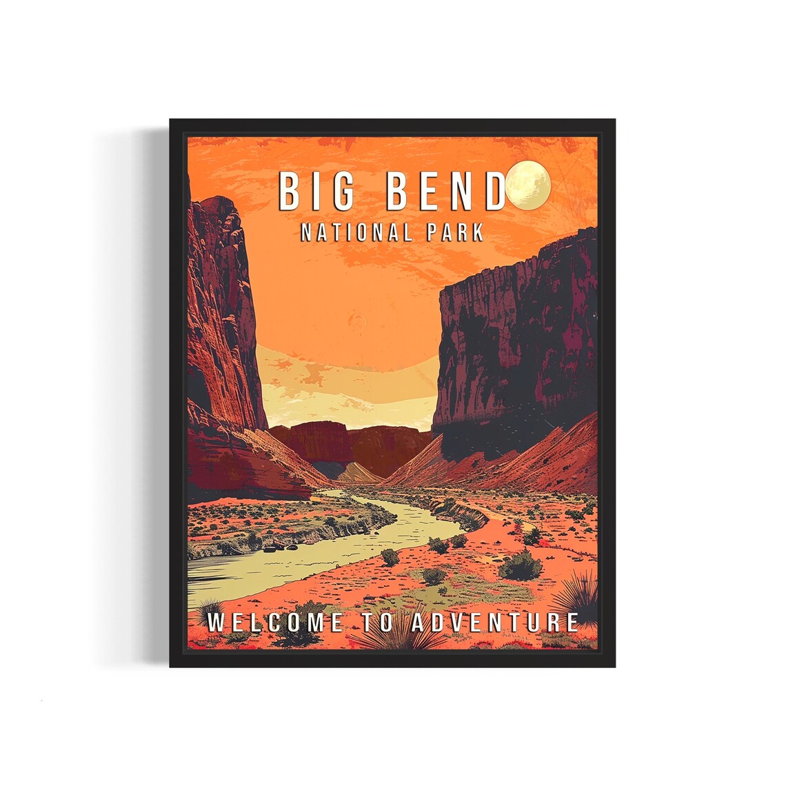 Big Bend National Park Texas Desert River Moon Sunset Vintage Poster
