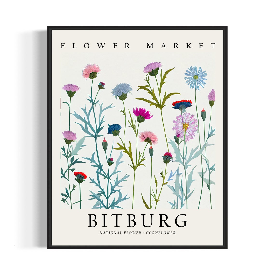 Bitburg Germany Cornflower Flower Market Wildflower Art Poster