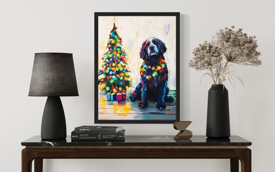 Springer Spaniel Dog Tangled in Christmas Lights Holiday Poster - Image 3