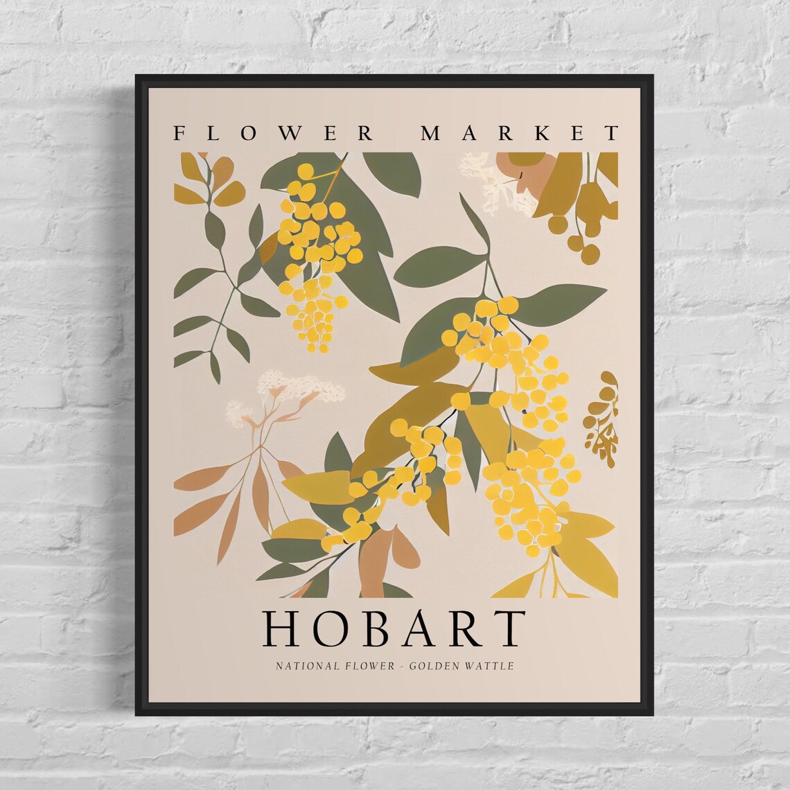 Hobart Golden Wattle Flower Market Botanical Travel Decor Poster