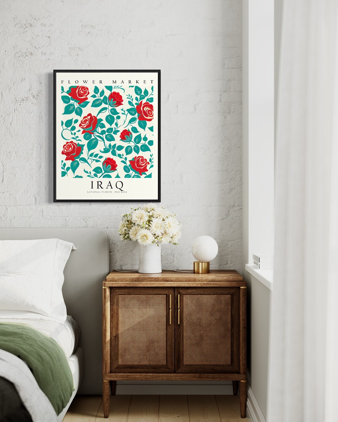 Iraq National Flower Red Rose 1960s Art Print - Image 3