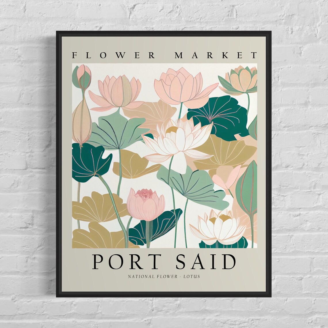 Port Said Egypt Flower Market National Lotus Floral Vintage Poster