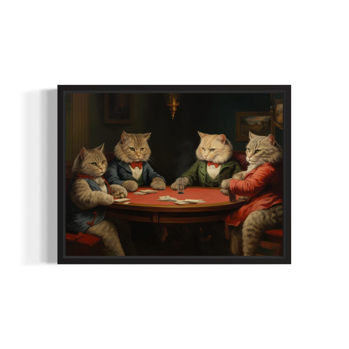 Four Dapper Cats in Suits Playing Poker Card Game Art Poster