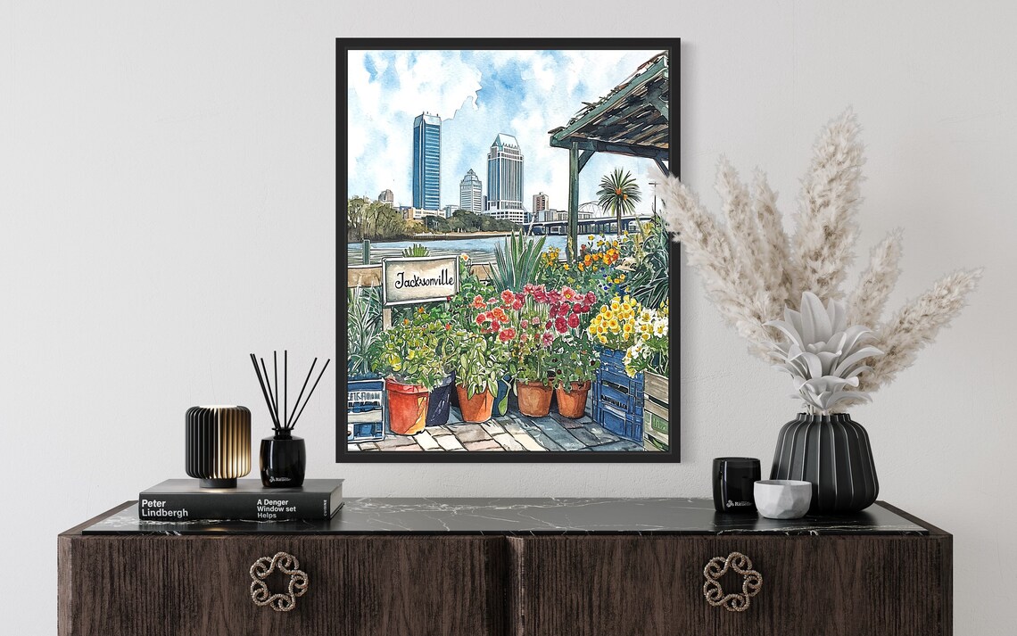 Jacksonville Flower Market Neutral Botanical Art Print - Image 2
