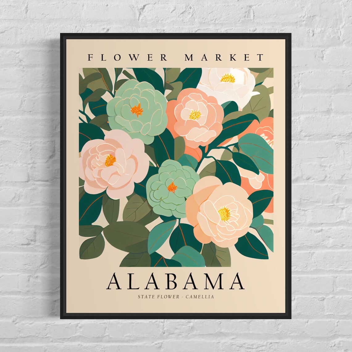 Alabama State Flower Camellia, 1960s Botanical Art Print