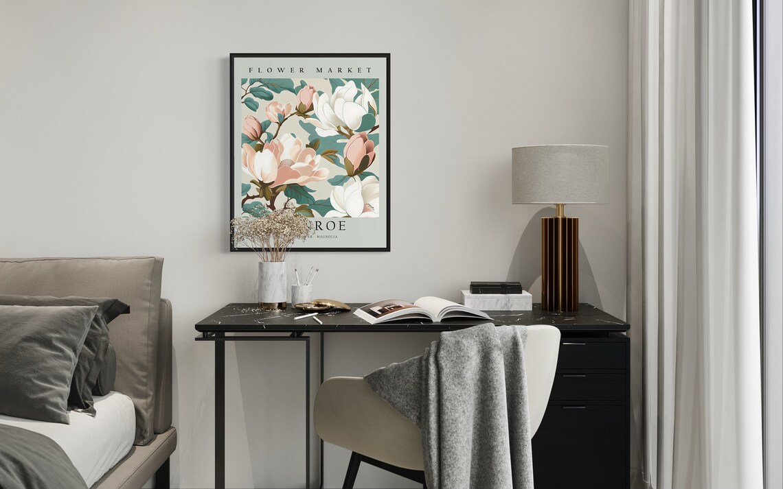 Monroe Louisiana Magnolia Flower Market Vintage Botanical Poster - Image 3