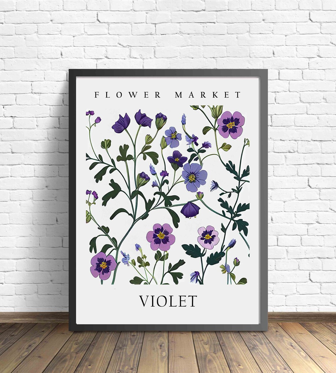 Violet Flower Market Art Print, Botanical Pastel