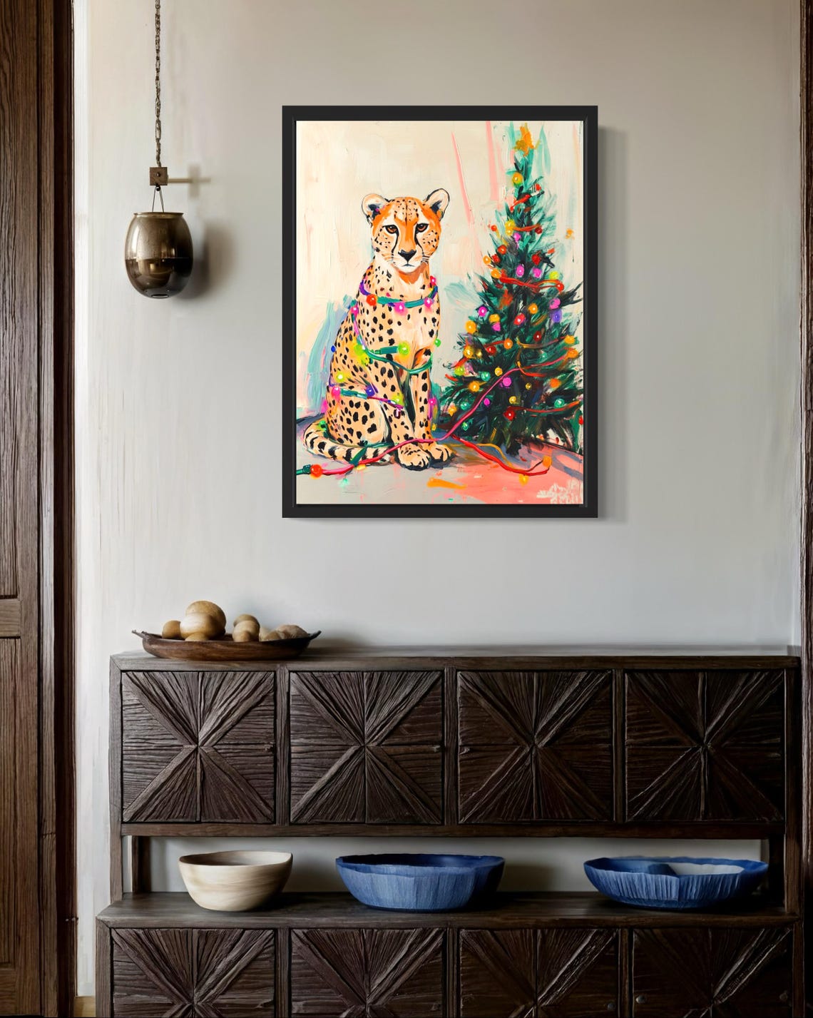 Cheetah Tangled In Christmas Lights Holiday Tree Poster Artwork - Image 2